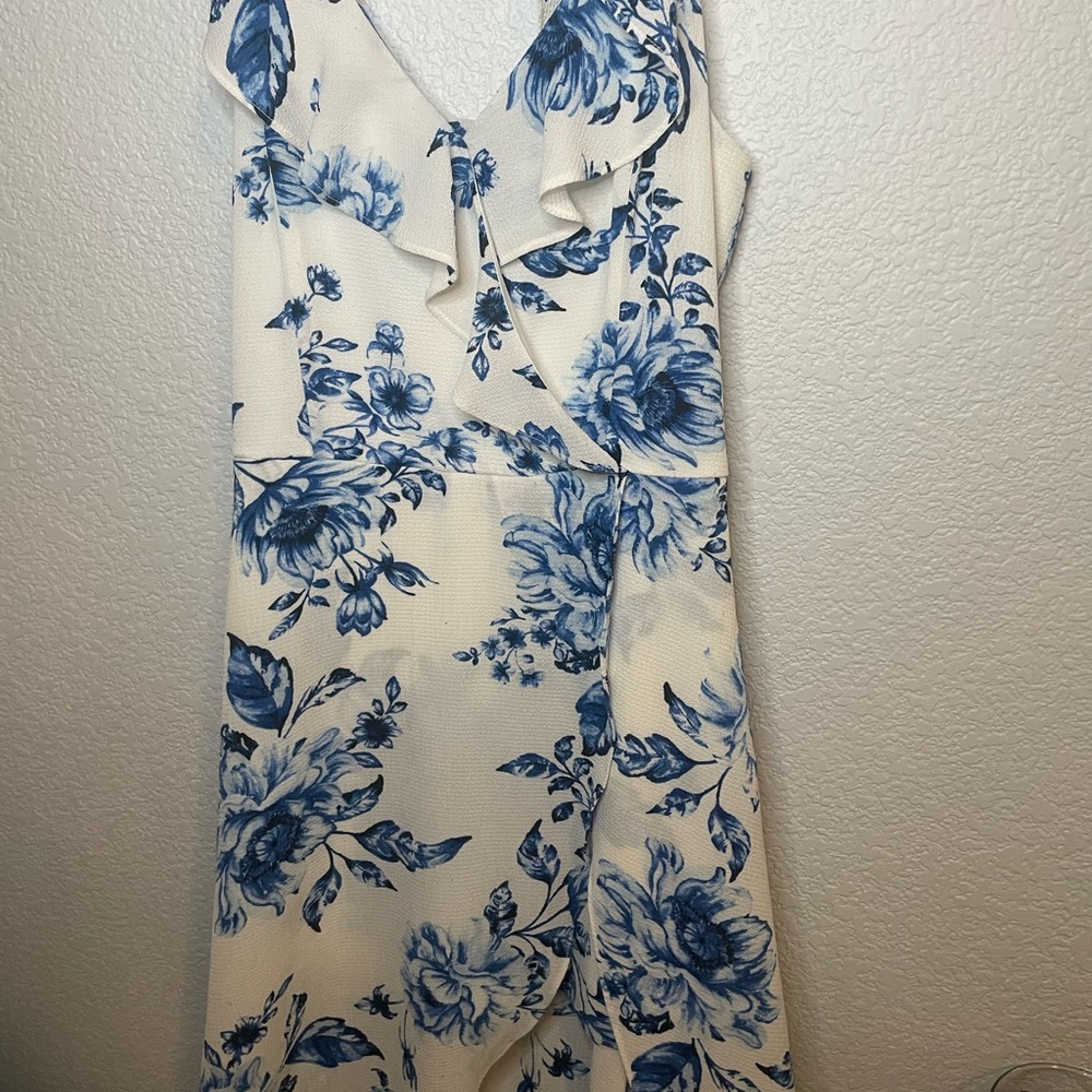 Long white and blue flower dress